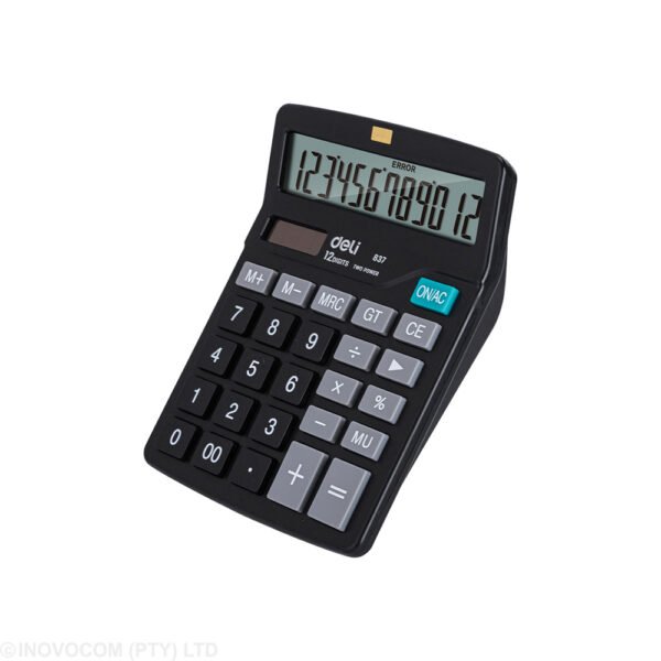 Deli Calculator 12 Digits Dual Power 150 x 120 x 52mm Black
