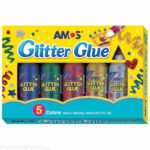 Amos 120ml x 5 Jumbo Glitter Glue Ast Colour